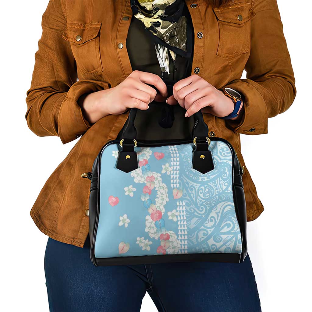Blue Hawaii Anthurium Plumeria Lei Shoulder Handbag