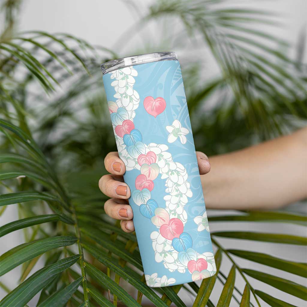 Blue Hawaii Anthurium Plumeria Lei Skinny Tumbler
