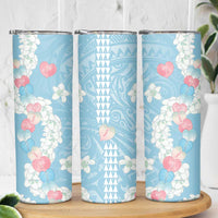 Blue Hawaii Anthurium Plumeria Lei Skinny Tumbler