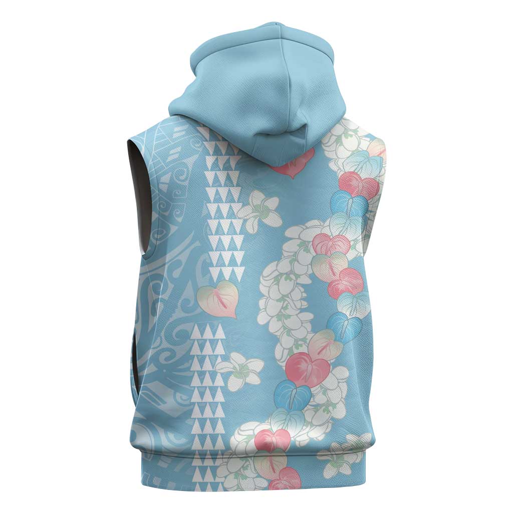 Blue Hawaii Anthurium Plumeria Lei Sleeveless Zip Hoodie