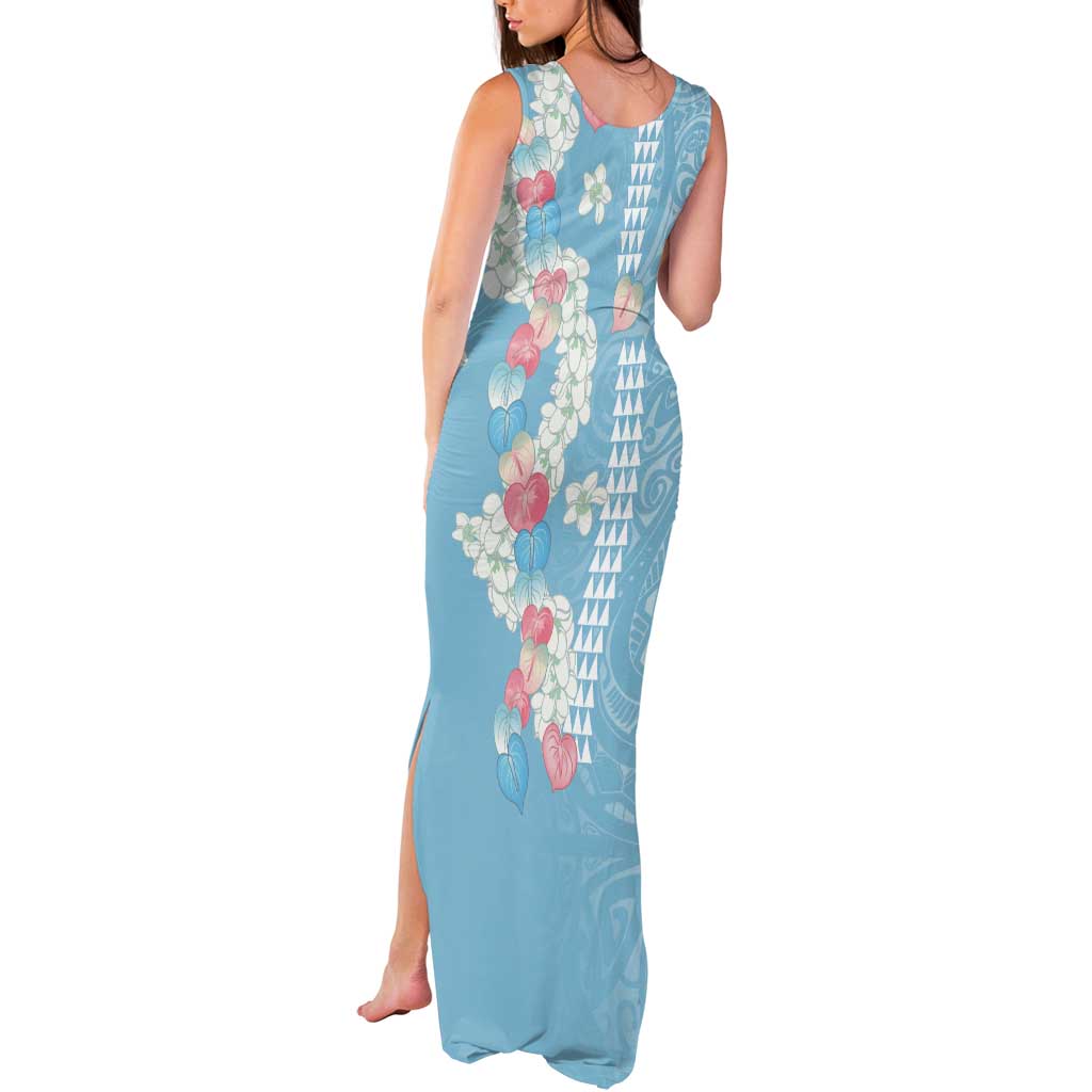 Blue Hawaii Anthurium Plumeria Lei Tank Maxi Dress