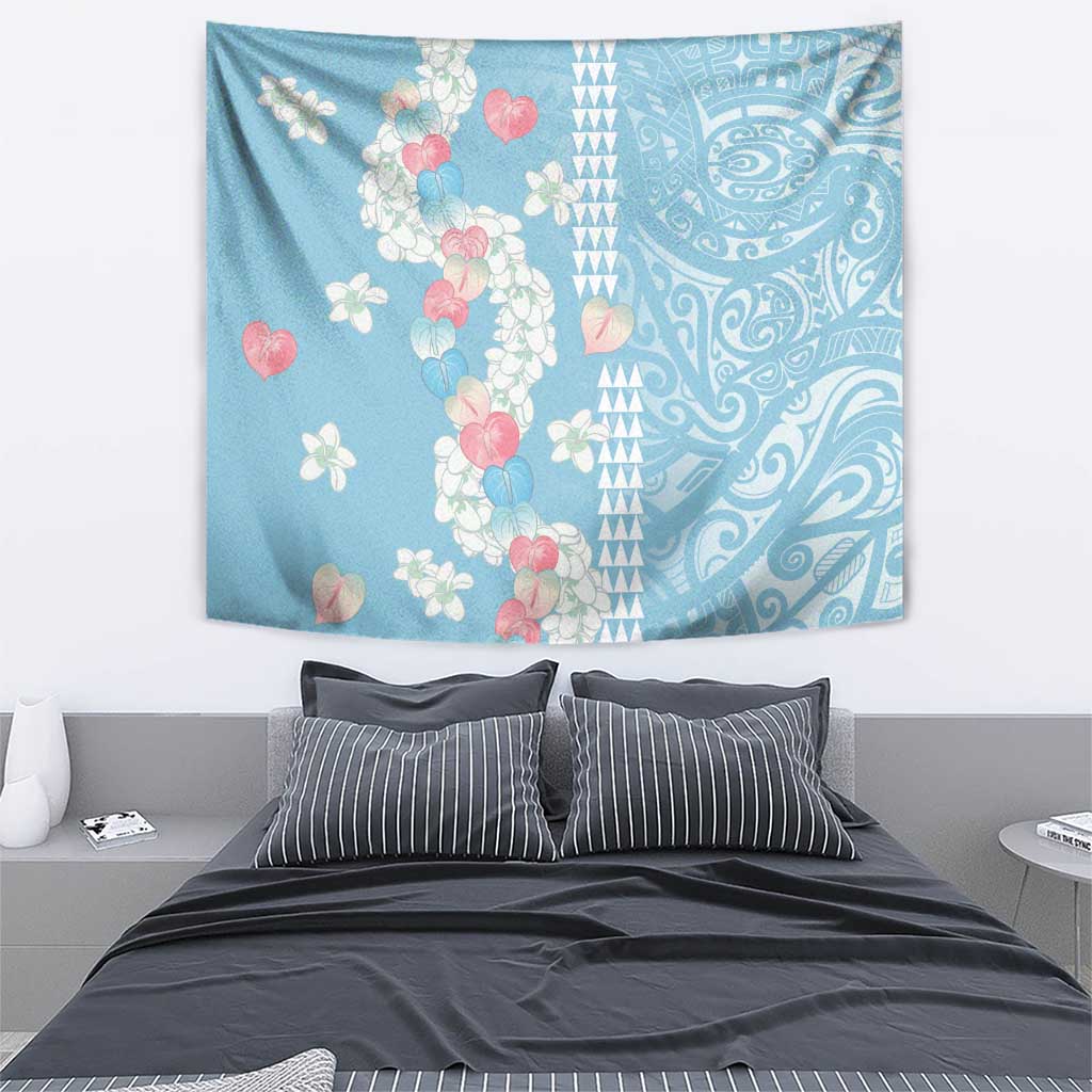 Blue Hawaii Anthurium Plumeria Lei Tapestry