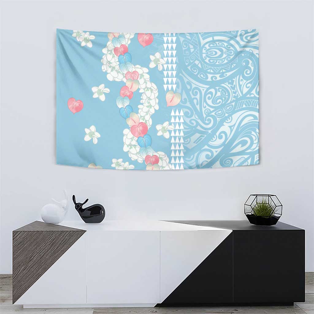 Blue Hawaii Anthurium Plumeria Lei Tapestry