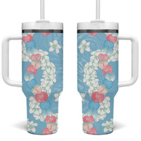 Blue Hawaii Anthurium Plumeria Lei Tumbler With Handle