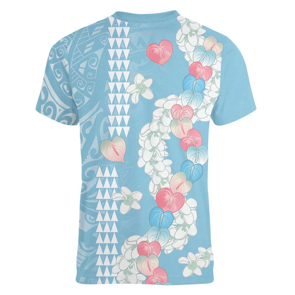 Blue Hawaii Anthurium Plumeria Lei Women V-Neck T-Shirt