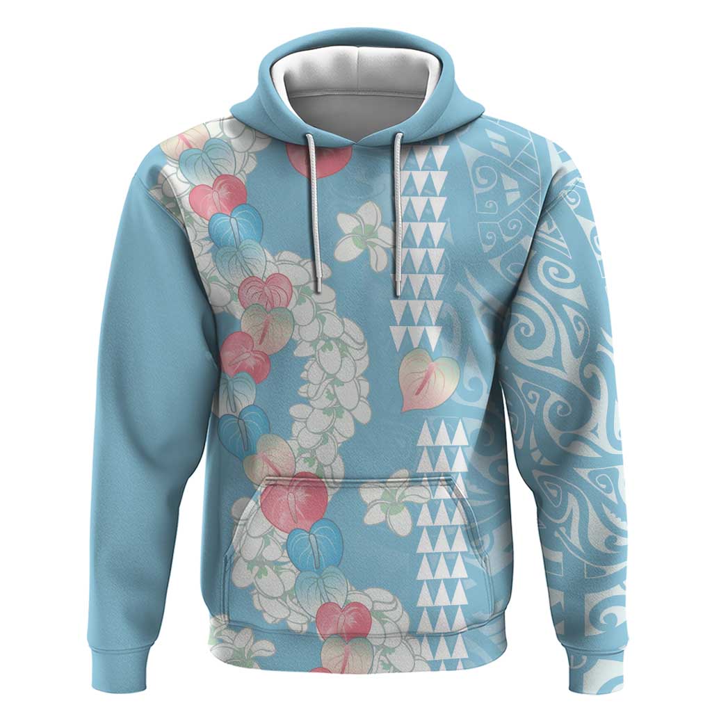 Blue Hawaii Anthurium Plumeria Lei Zip Hoodie LT9 Pullover Hoodie Blue - Polynesian Pride