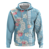 Blue Hawaii Anthurium Plumeria Lei Zip Hoodie LT9 Pullover Hoodie Blue - Polynesian Pride