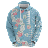 Blue Hawaii Anthurium Plumeria Lei Zip Hoodie LT9 - Polynesian Pride