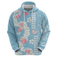 Blue Hawaii Anthurium Plumeria Lei Zip Hoodie LT9 - Polynesian Pride