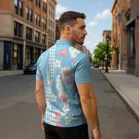 Blue Hawaii Anthurium Plumeria Lei Zipper Polo Shirt