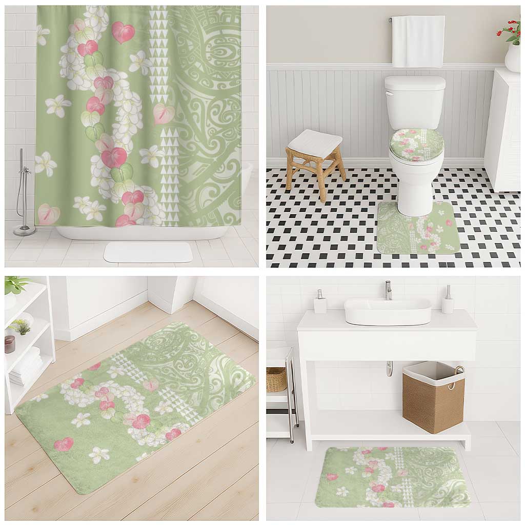 Leaf Green Hawaii Anthurium Plumeria Lei Bathroom Set