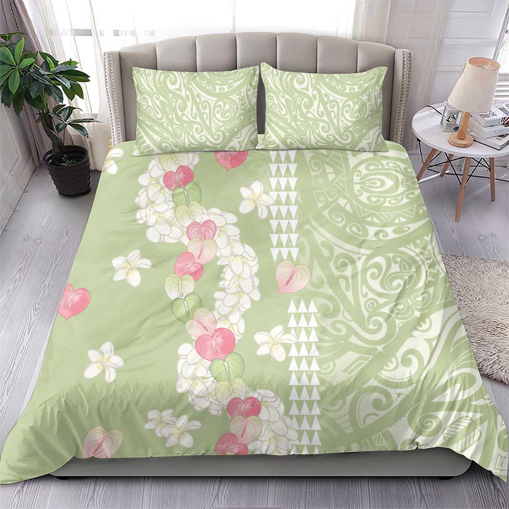 Leaf Green Hawaii Anthurium Plumeria Lei Bedding Set