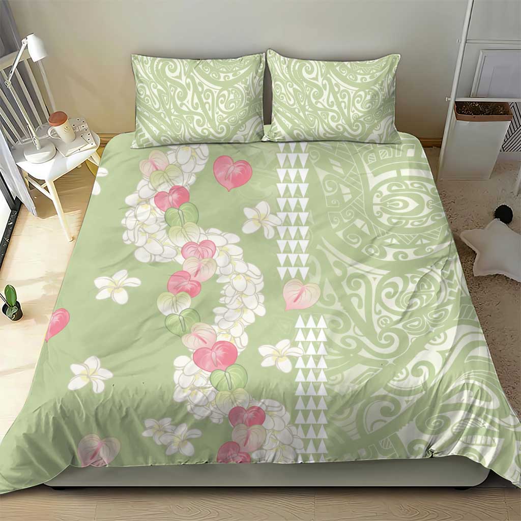 Leaf Green Hawaii Anthurium Plumeria Lei Bedding Set