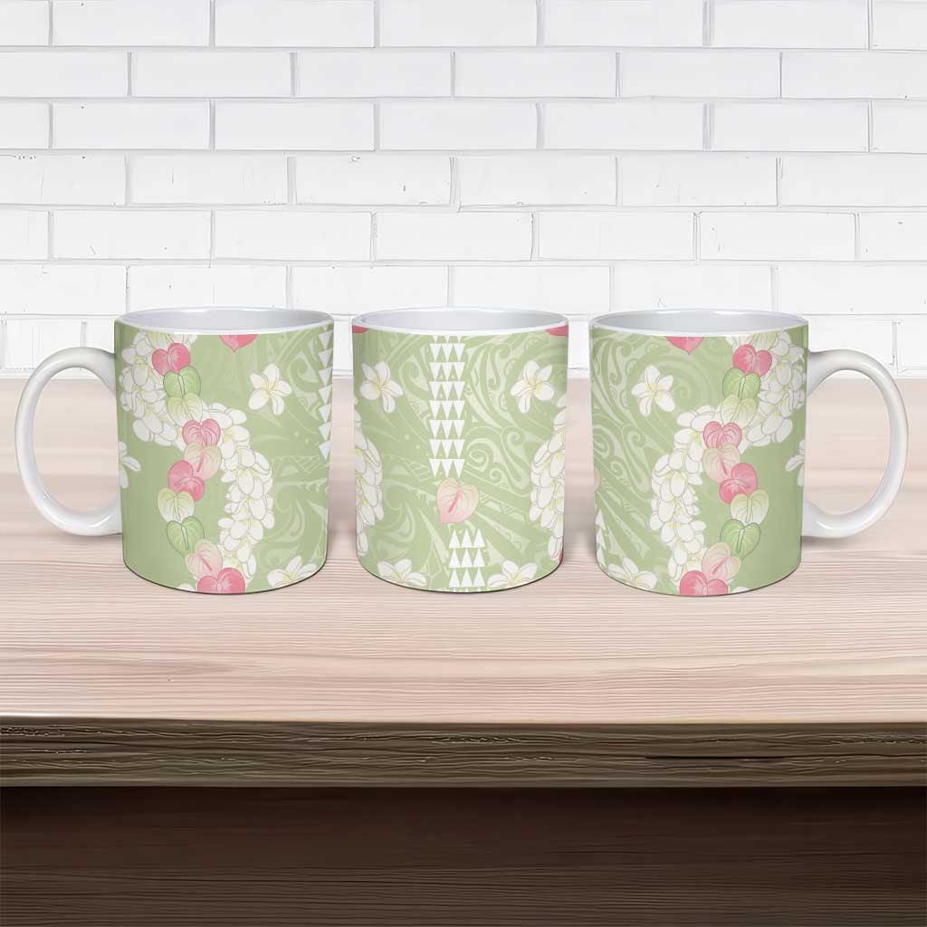 Leaf Green Hawaii Anthurium Plumeria Lei Ceramic Mug