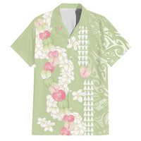 Leaf Green Hawaii Anthurium Plumeria Lei Family Matching Off The Shoulder Long Sleeve Dress and Hawaiian Shirt LT9 Dad's Shirt - Short Sleeve Green - Polynesian Pride