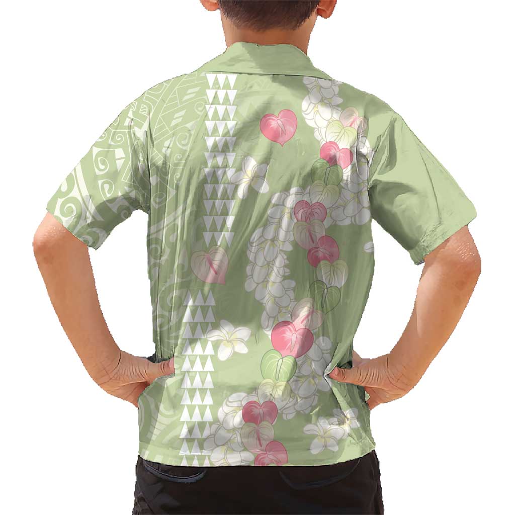 Leaf Green Hawaii Anthurium Plumeria Lei Family Matching Off Shoulder Maxi Dress and Hawaiian Shirt LT9 - Polynesian Pride
