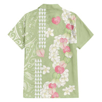 Leaf Green Hawaii Anthurium Plumeria Lei Family Matching Off Shoulder Maxi Dress and Hawaiian Shirt LT9 - Polynesian Pride