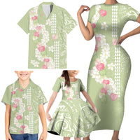 Leaf Green Hawaii Anthurium Plumeria Lei Family Matching Short Sleeve Bodycon Dress and Hawaiian Shirt LT9 - Polynesian Pride