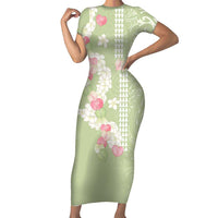 Leaf Green Hawaii Anthurium Plumeria Lei Family Matching Short Sleeve Bodycon Dress and Hawaiian Shirt LT9 Mom's Dress Green - Polynesian Pride