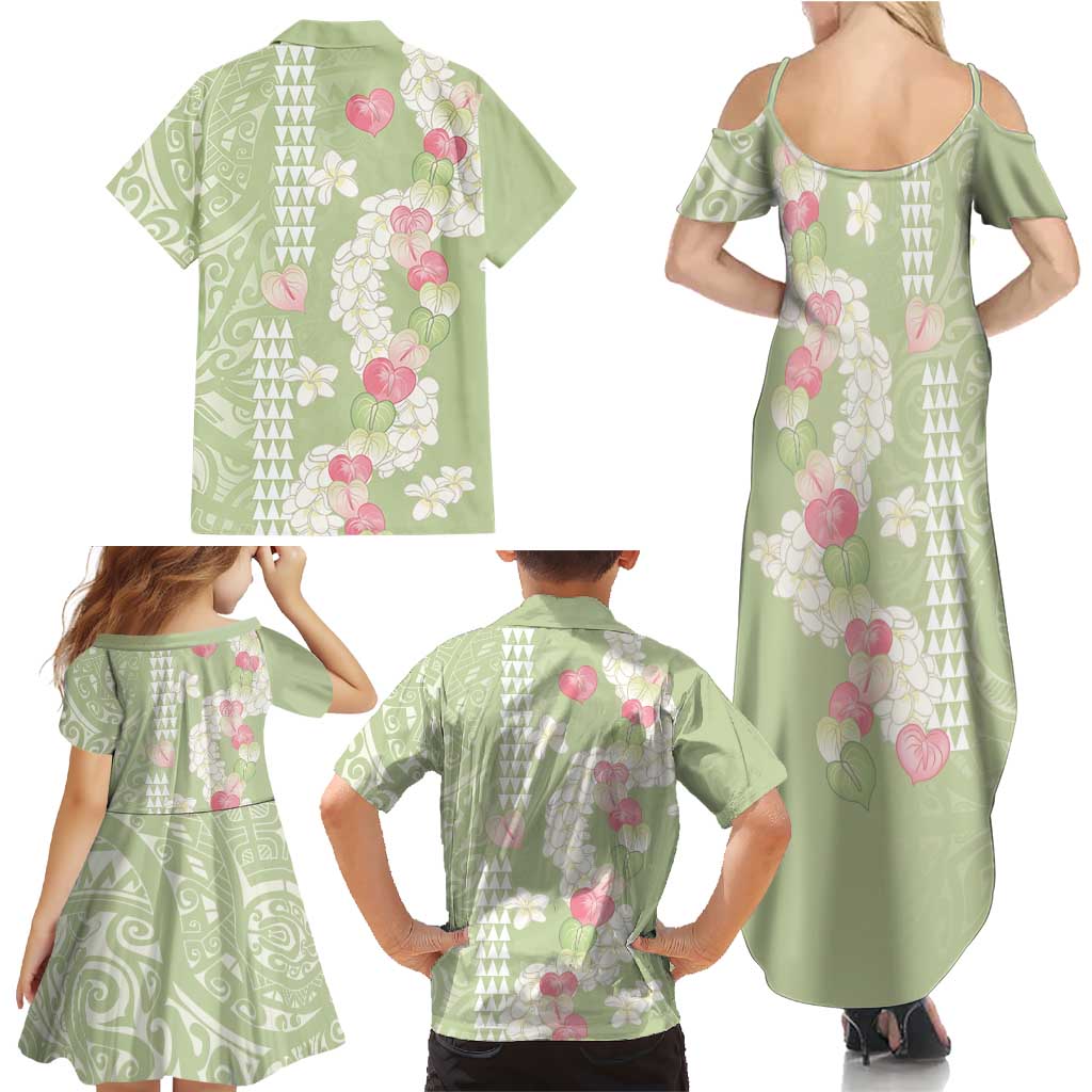 Leaf Green Hawaii Anthurium Plumeria Lei Family Matching Summer Maxi Dress and Hawaiian Shirt LT9 - Polynesian Pride