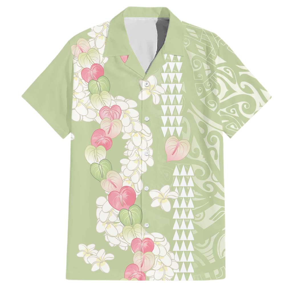 Leaf Green Hawaii Anthurium Plumeria Lei Family Matching Summer Maxi Dress and Hawaiian Shirt LT9 Dad's Shirt - Short Sleeve Green - Polynesian Pride