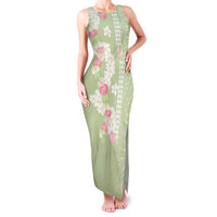 Leaf Green Hawaii Anthurium Plumeria Lei Family Matching Tank Maxi Dress and Hawaiian Shirt LT9 Mom's Dress Green - Polynesian Pride