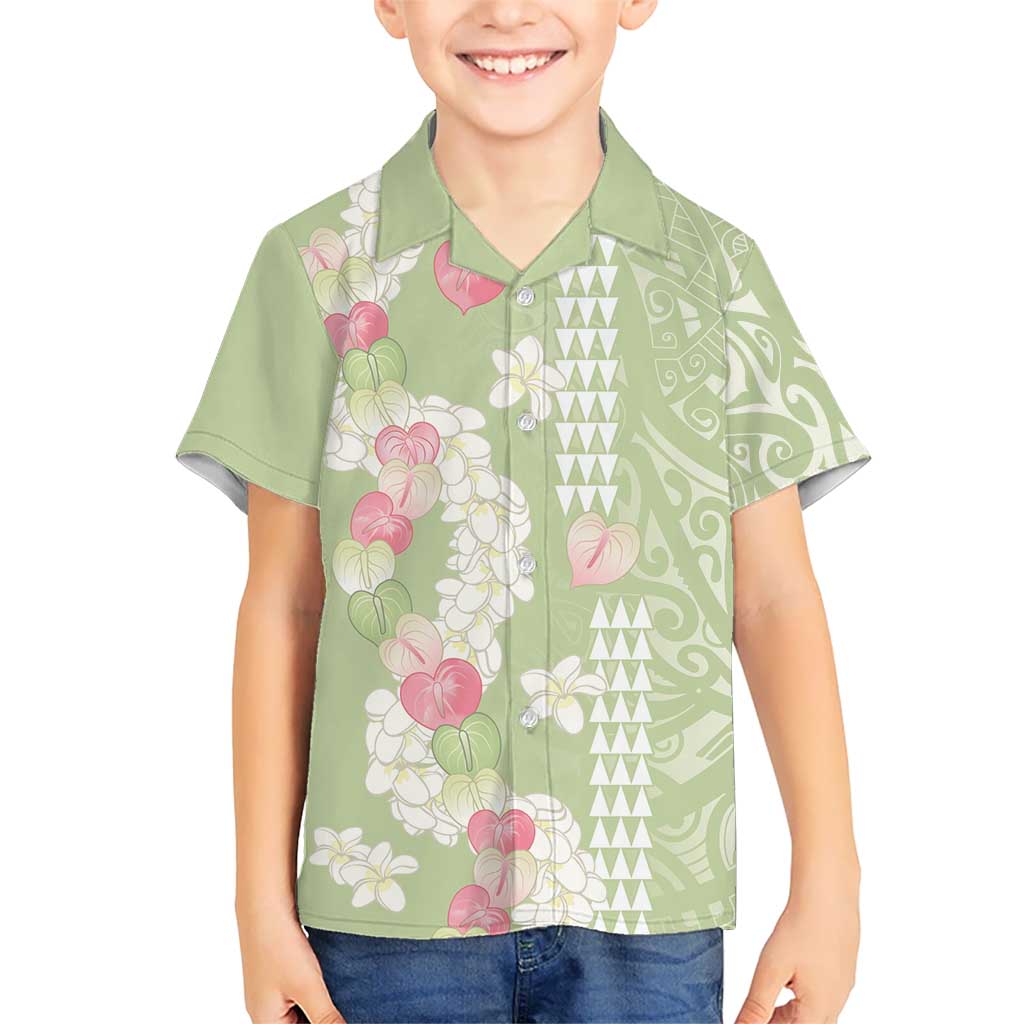 Leaf Green Hawaii Anthurium Plumeria Lei Family Matching Tank Maxi Dress and Hawaiian Shirt LT9 Son's Shirt Green - Polynesian Pride