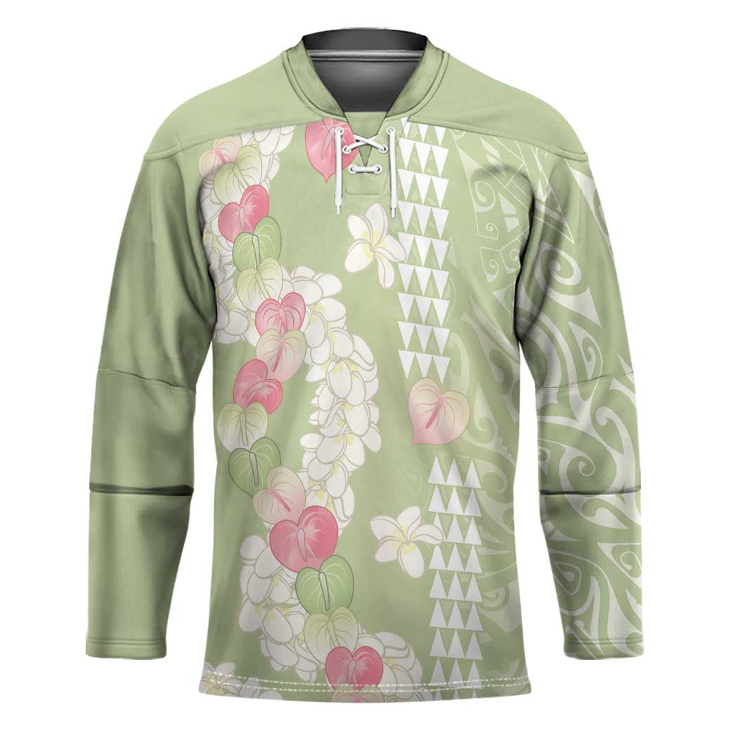 Leaf Green Hawaii Anthurium Plumeria Lei Hockey Jersey