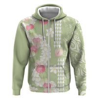 Leaf Green Hawaii Anthurium Plumeria Lei Hoodie LT9 Zip Hoodie Green - Polynesian Pride