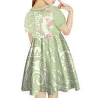 Leaf Green Hawaii Anthurium Plumeria Lei Kid Short Sleeve Dress