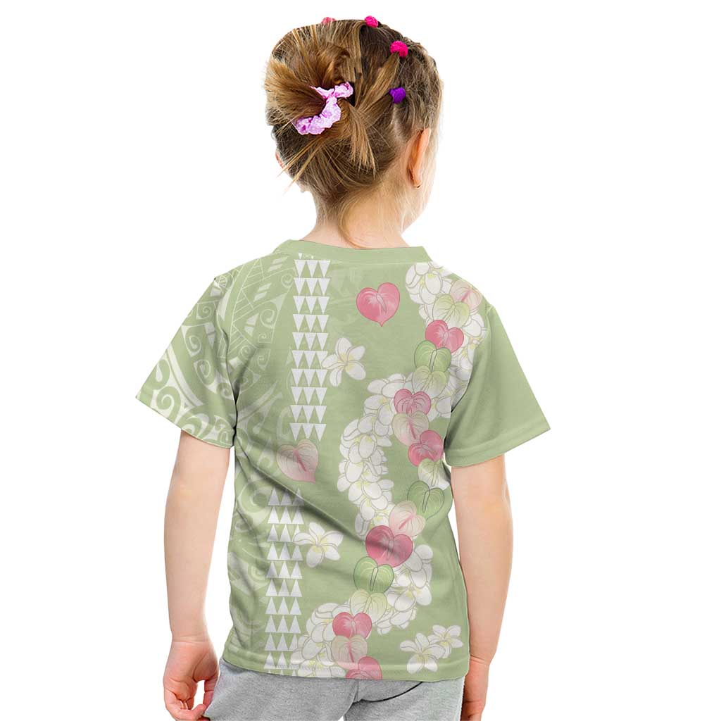 Leaf Green Hawaii Anthurium Plumeria Lei Kid T Shirt