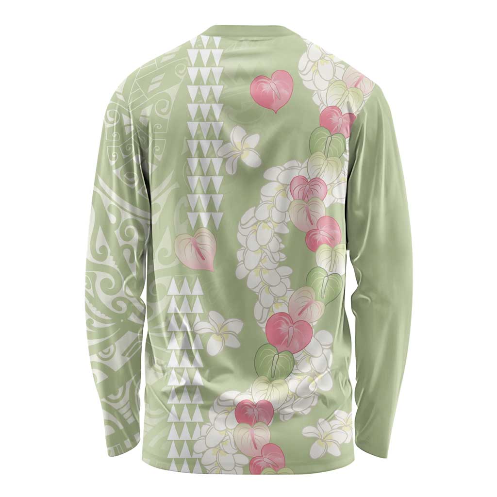 Leaf Green Hawaii Anthurium Plumeria Lei Long Sleeve Shirt