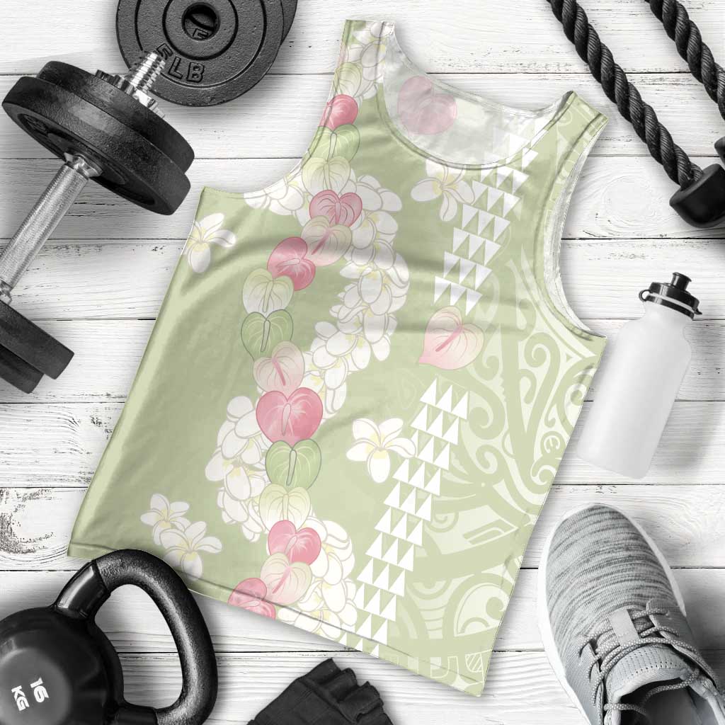 Leaf Green Hawaii Anthurium Plumeria Lei Men Tank Top