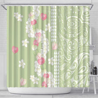 Leaf Green Hawaii Anthurium Plumeria Lei Shower Curtain