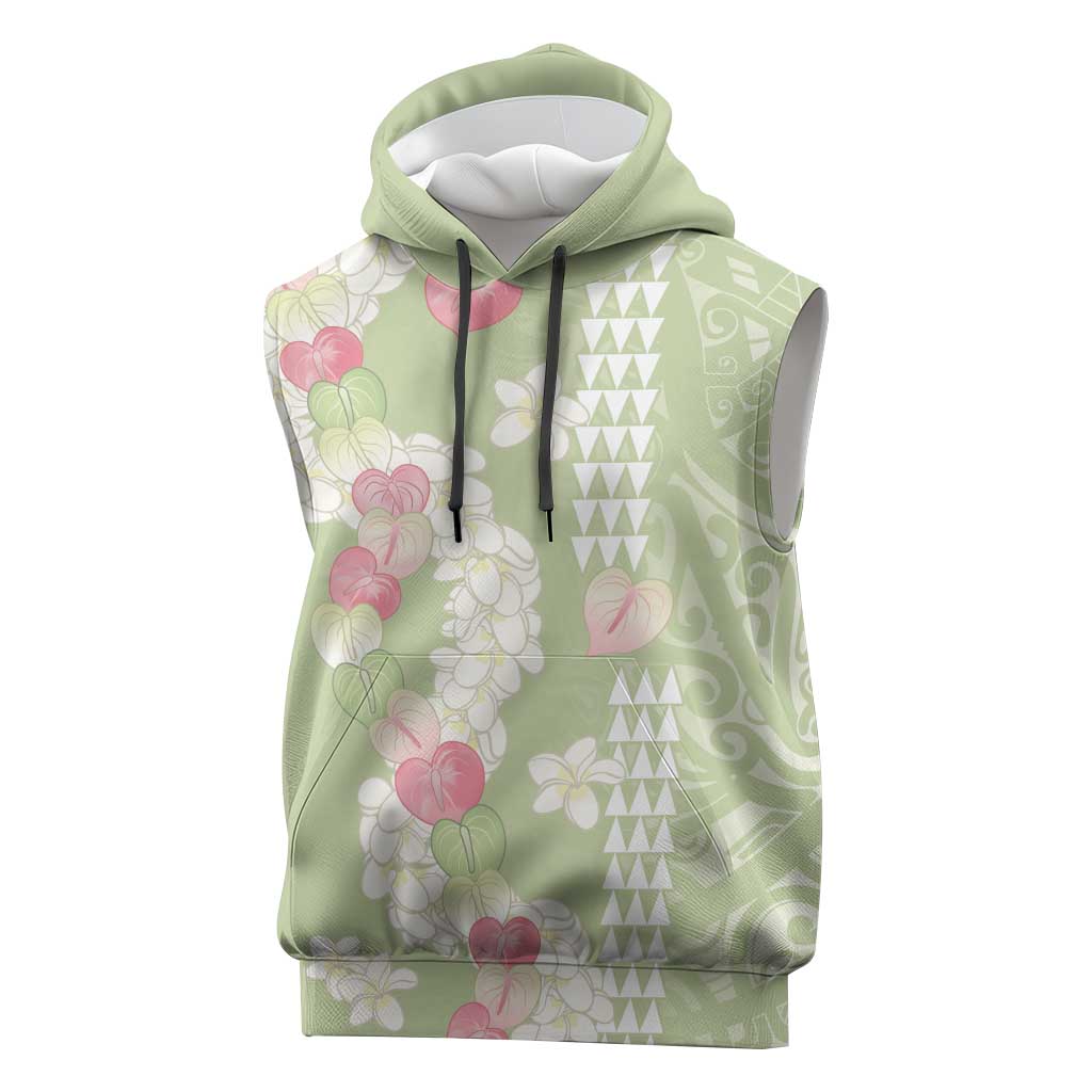 Leaf Green Hawaii Anthurium Plumeria Lei Sleeveless Hoodie LT9 Green - Polynesian Pride