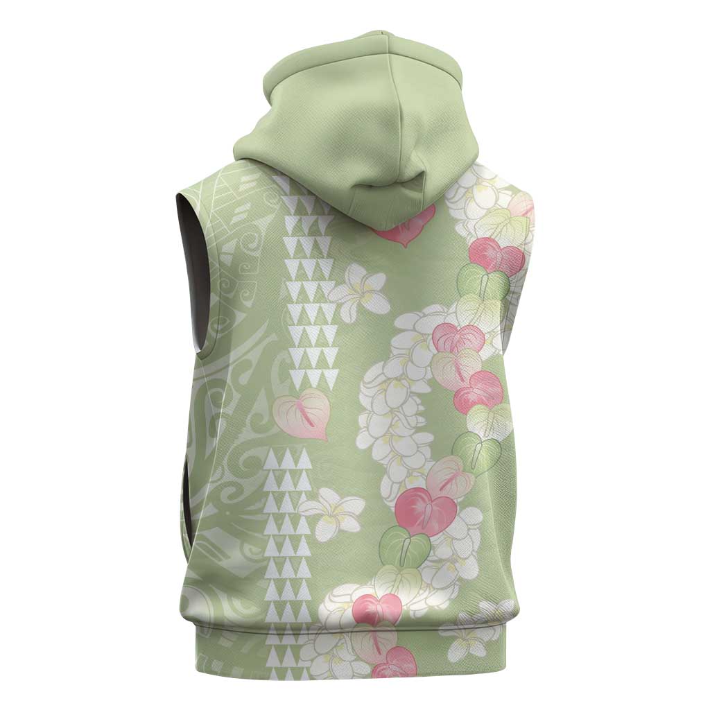Leaf Green Hawaii Anthurium Plumeria Lei Sleeveless Hoodie LT9 - Polynesian Pride