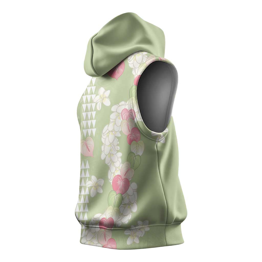Leaf Green Hawaii Anthurium Plumeria Lei Sleeveless Hoodie LT9 - Polynesian Pride