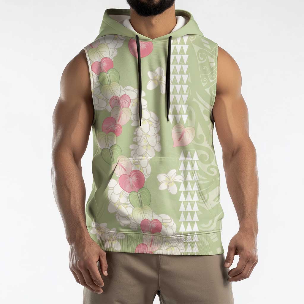 Leaf Green Hawaii Anthurium Plumeria Lei Sleeveless Hoodie LT9 - Polynesian Pride
