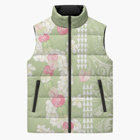 Leaf Green Hawaii Anthurium Plumeria Lei Sleeveless Puffer Jacket