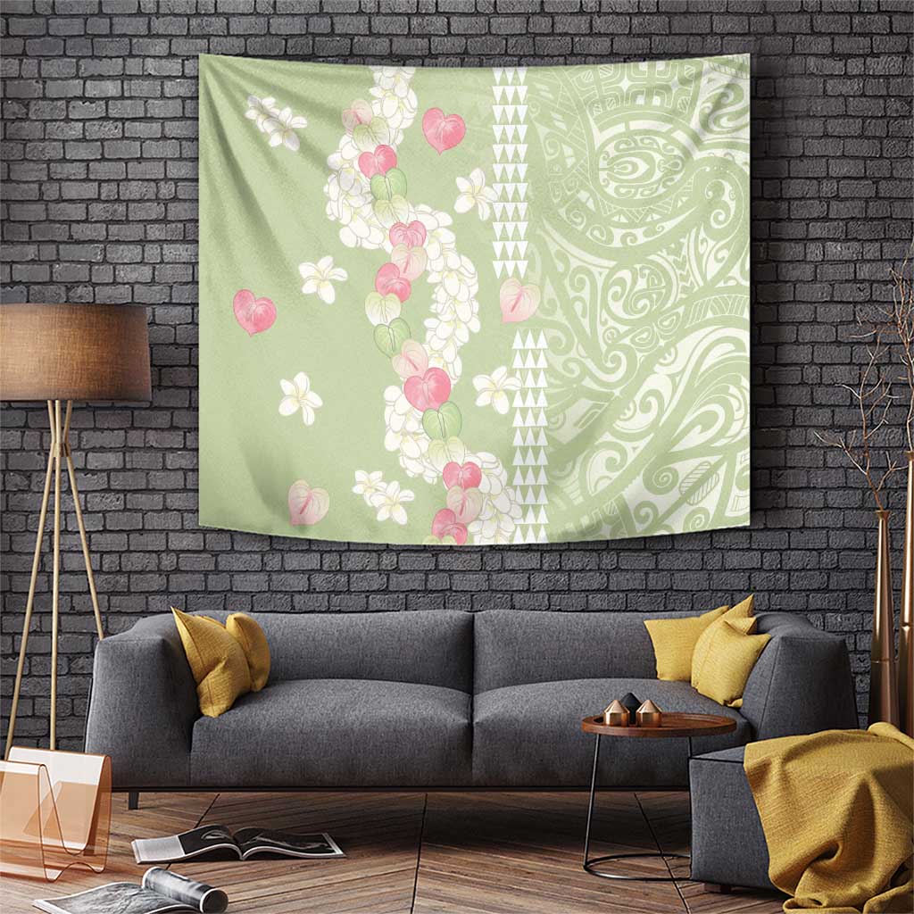Leaf Green Hawaii Anthurium Plumeria Lei Tapestry