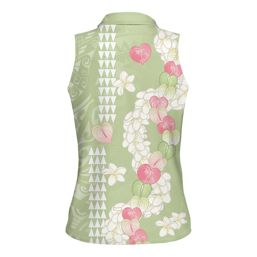 Leaf Green Hawaii Anthurium Plumeria Lei Women Sleeveless Polo Shirt