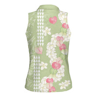 Leaf Green Hawaii Anthurium Plumeria Lei Women Sleeveless Polo Shirt