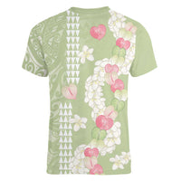 Leaf Green Hawaii Anthurium Plumeria Lei Women V-Neck T-Shirt