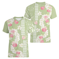 Leaf Green Hawaii Anthurium Plumeria Lei Women V-Neck T-Shirt