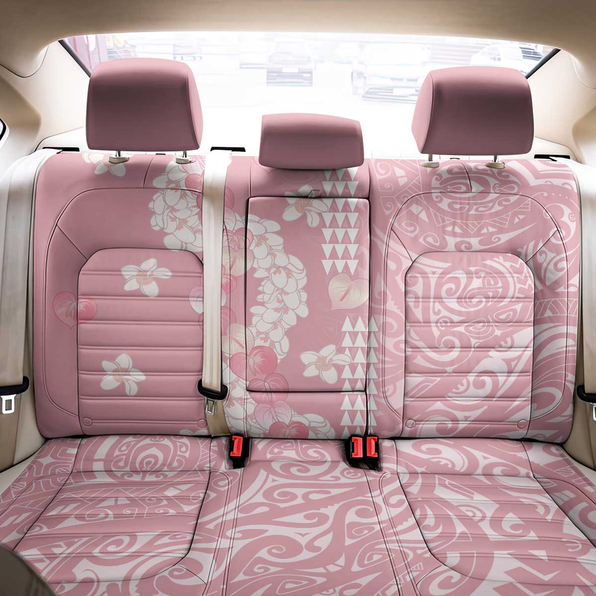 Soft Pink Hawaii Anthurium Plumeria Lei Back Car Seat Cover LT9 - Polynesian Pride
