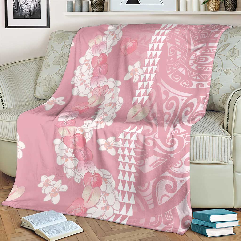 Soft Pink Hawaii Anthurium Plumeria Lei Blanket
