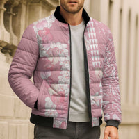 Soft Pink Hawaii Anthurium Plumeria Lei Bomber Puffer Jacket