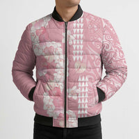 Soft Pink Hawaii Anthurium Plumeria Lei Bomber Puffer Jacket