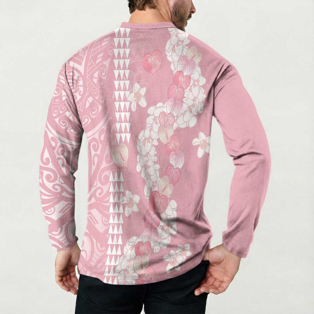 Soft Pink Hawaii Anthurium Plumeria Lei Button Sweatshirt