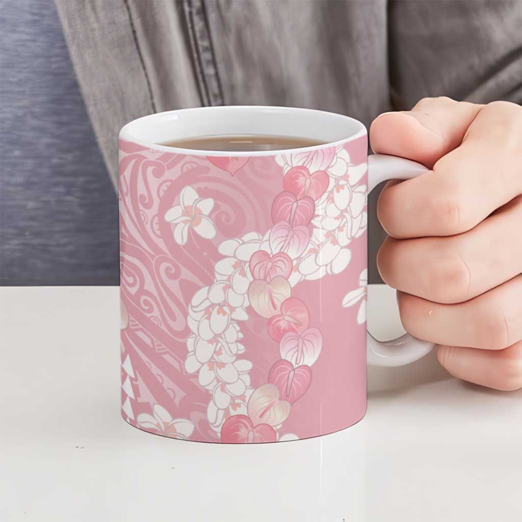 Soft Pink Hawaii Anthurium Plumeria Lei Ceramic Mug